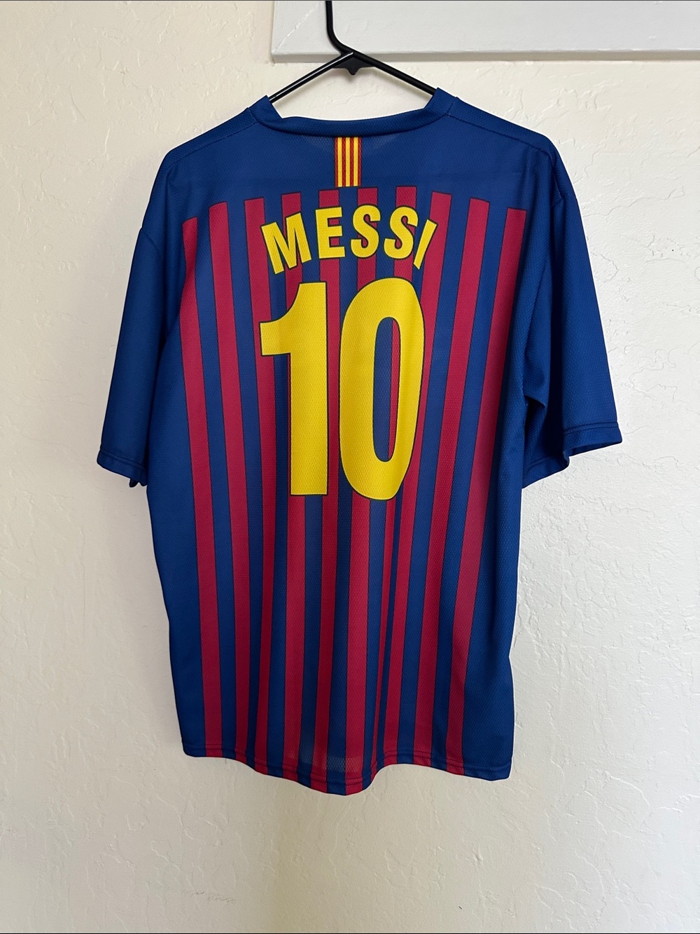 Messi Blue & Maroon Striped Soccer Jersey with Yellow Number 10